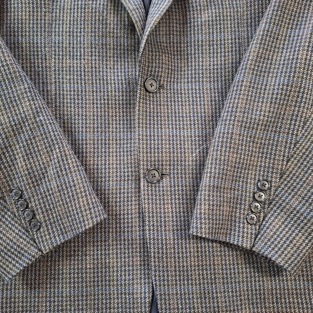 Club Room Blazer Sport Coat Mens 46L Gray Wool Cashmere Houndstooth 2 Button